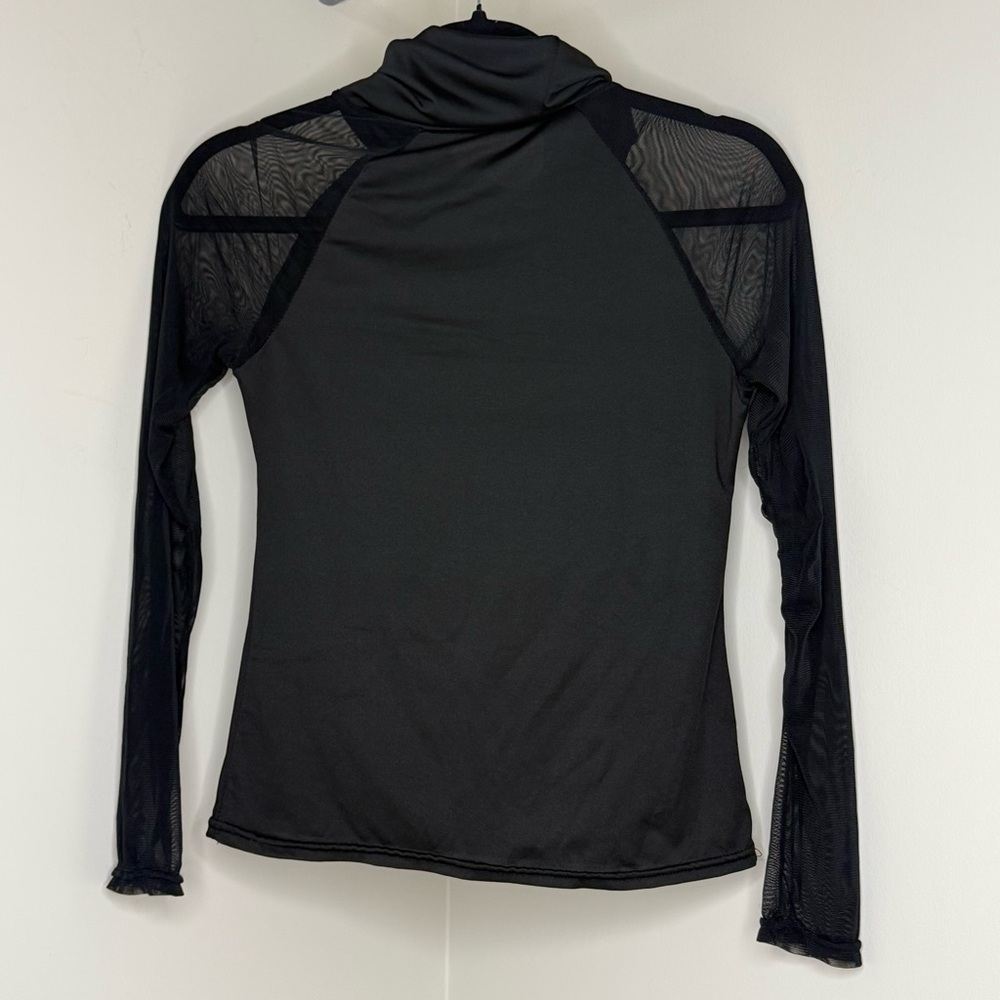 Elegant Black Top Fitted with Mesh Long Sleeve & Cowl Neckline - Picture 3 of 3